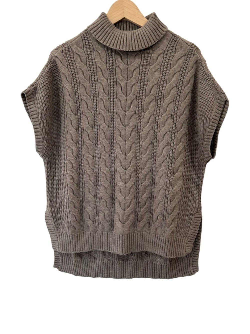 Pact women’s Cable Knit Poncho Sweater XS S cinder taupe turtleneck NWOT